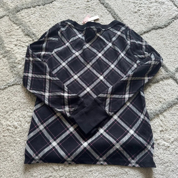 Victoria’s Secret pajama set thermal top pants plaid black pink XS new - Picture 5 of 10